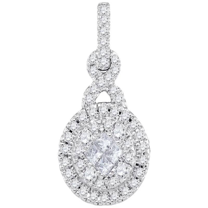 Arced rim necklace-14kt White Gold Womens Princess Round Diamond Cluster Pendant 1/2 Cttw