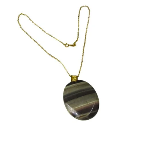 Ocean crest necklace-Stripe Brown Gemstone Pendant Necklace