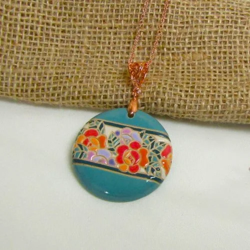 Antique mine necklace-Turquoise Floral Artisan Bead Pendant Necklace