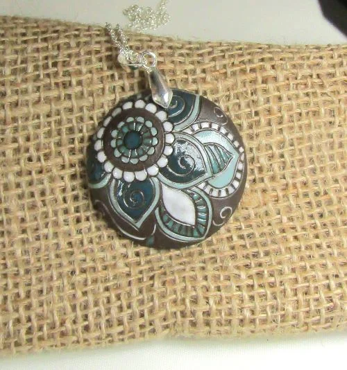 Lunar pendant necklace-Black & White Artisan Pendant Necklace