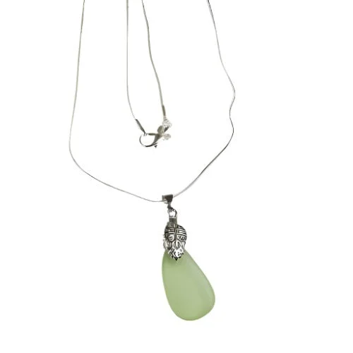 Shattered gem necklace-Light Green Sea Glass Pendant Necklace