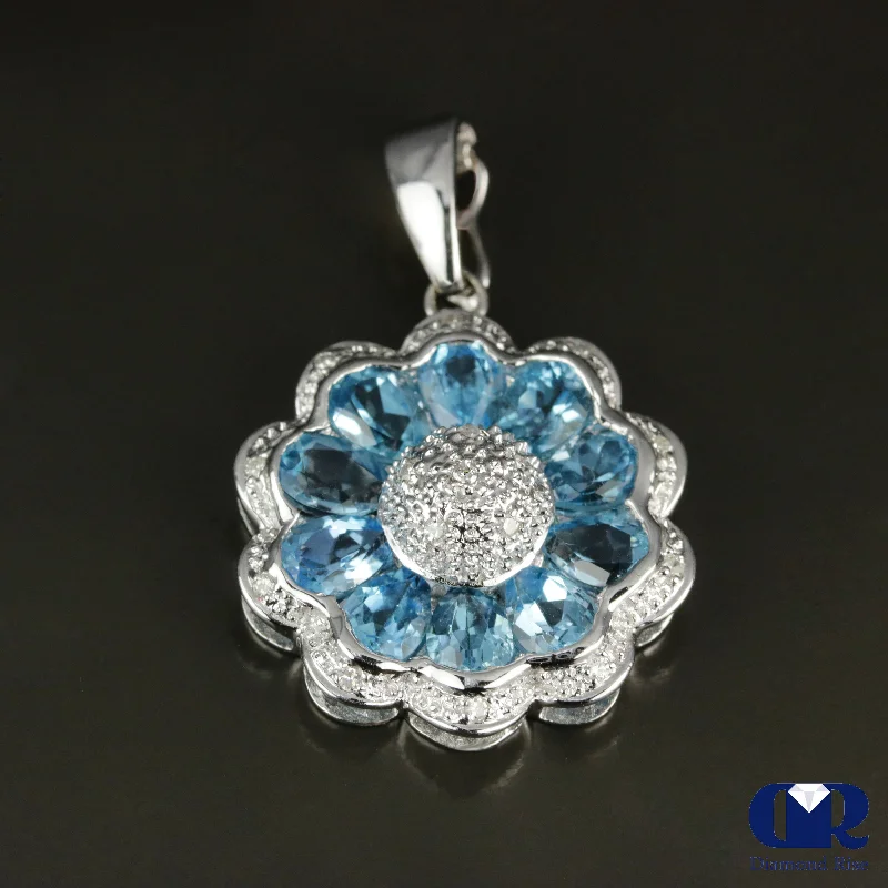 Hammered bar necklace-5.47 Ct Blue Topaz & Diamond Pendant In 18K Gold