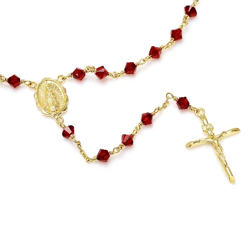 Brass forged necklace-Yellow Gold Plated Crystal Rosary Necklace 26 Inch