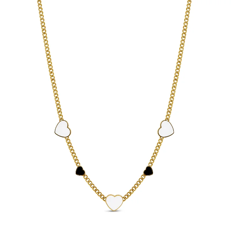 Tiered gem necklace-Monochrome Hearts Necklace - Gold