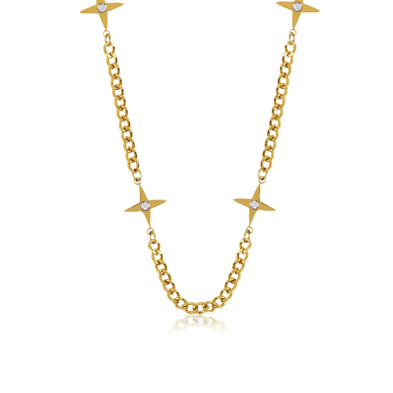 Fourteen-drop necklace-Four Point Necklace - Gold