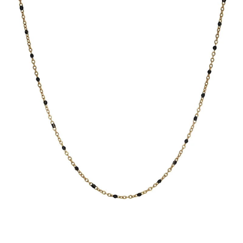 Regency curve necklace-Black Enamel Dotted Necklace