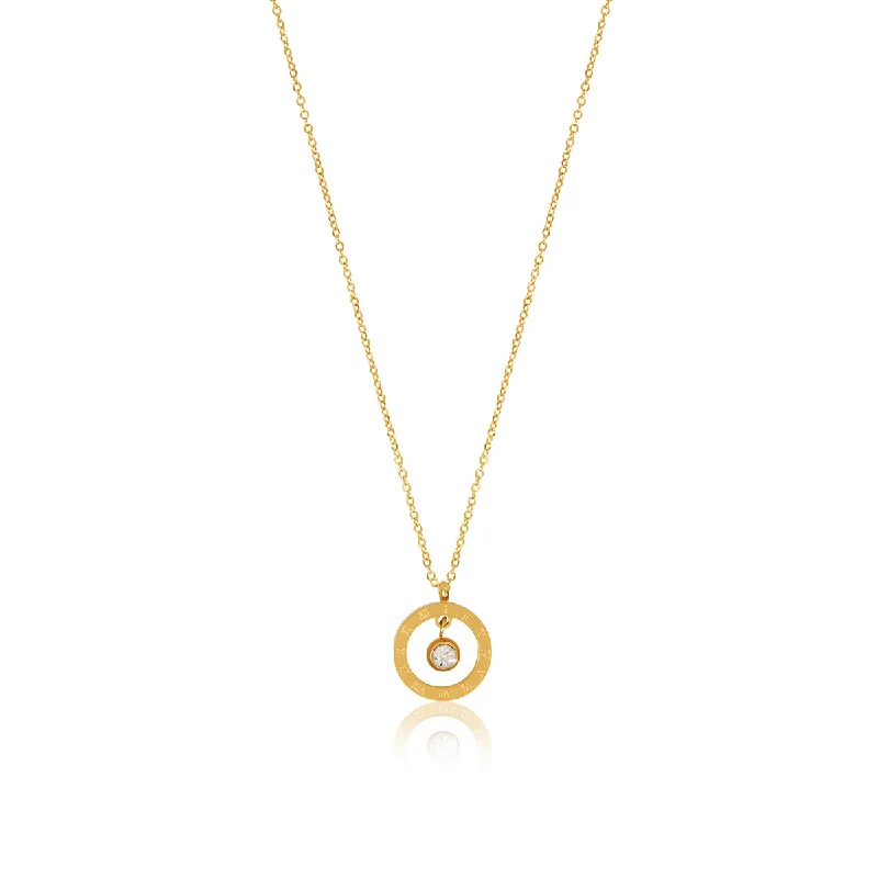 Marbled quartz necklace-Alea Numeral Stone Necklace - Gold