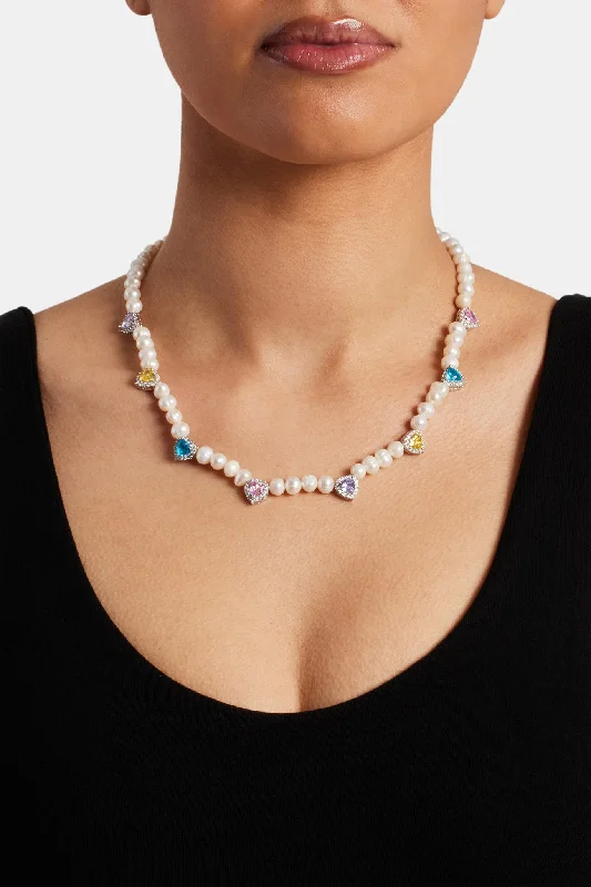 Ethnic braid necklace-Freshwater Pearl Heart Gemstone Necklace