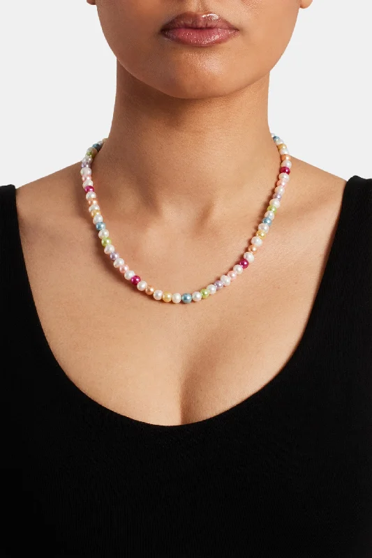 Border gem necklace-Freshwater Pearl Pop Colour Bead Necklace - 6mm