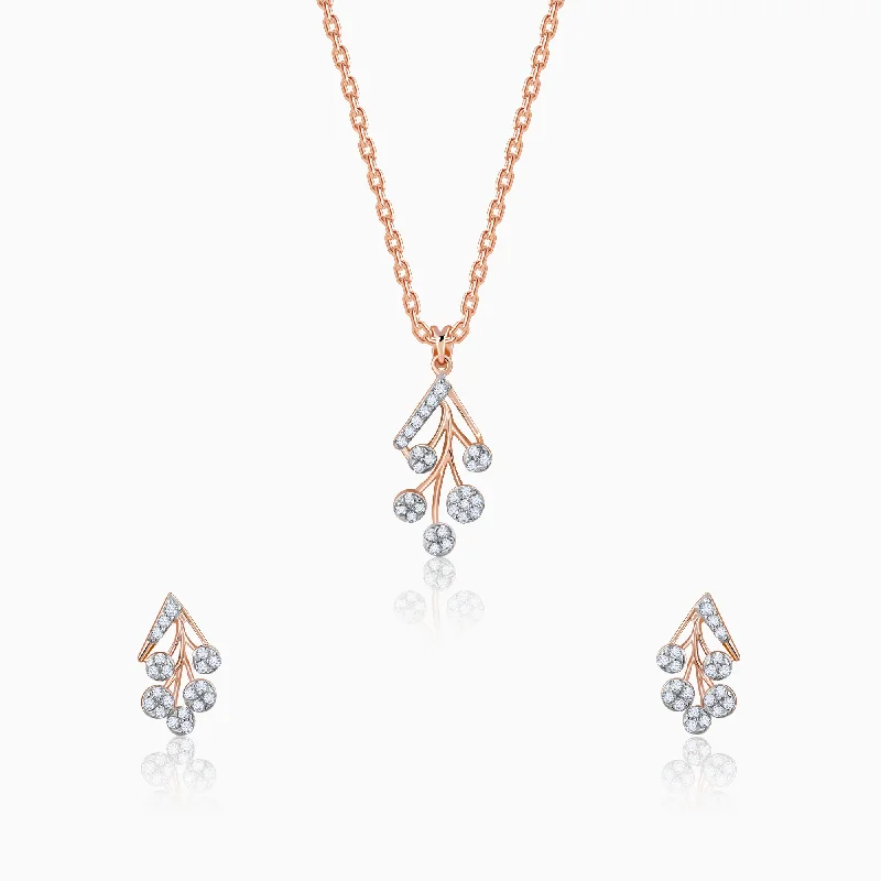 Pine bark necklace-Rose Gold Cluster Diamond Set