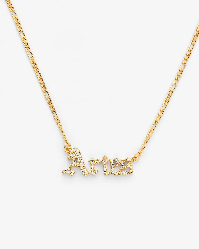 Brushed chain necklace-Iced Aries Zodiac Necklace - Gold