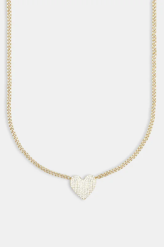 Bunched stone necklace-Iced Heart Necklace - Gold