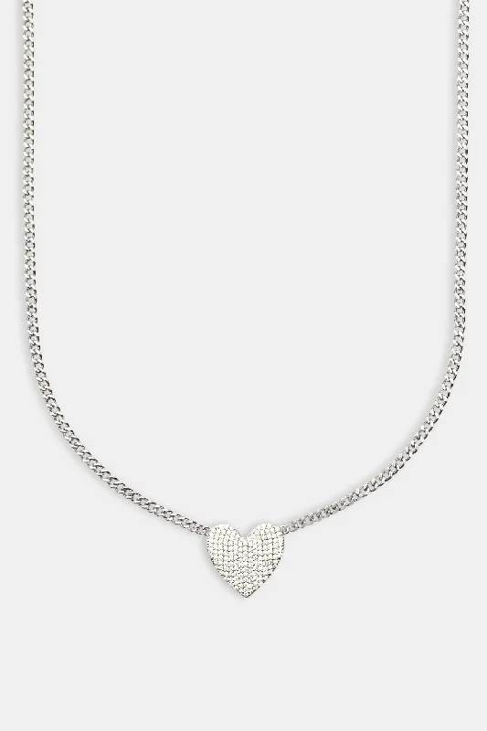 Pleated chain necklace-Iced Heart Necklace - White