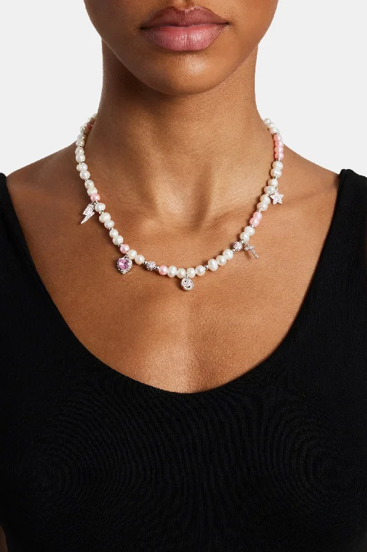 Marbled quartz necklace-Iced Pink Mixed Motif Freshwater Pearl Necklace