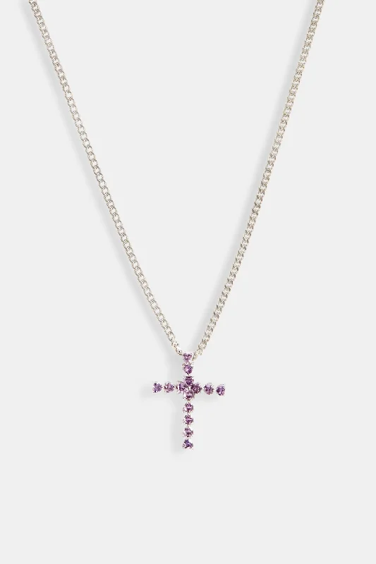 Dotted finish necklace-Iced Purple CZ Cross Cuban Necklace