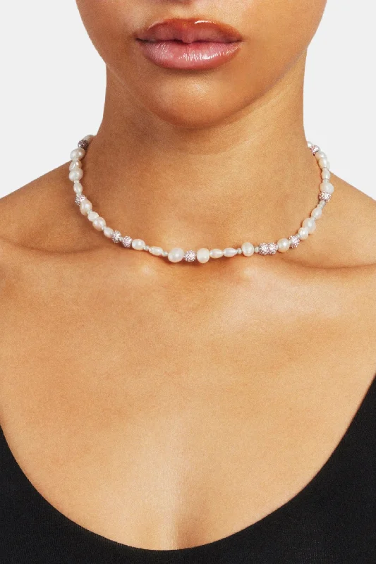 Infinity twist necklace-Pearl and Pink Iced Ball Necklace