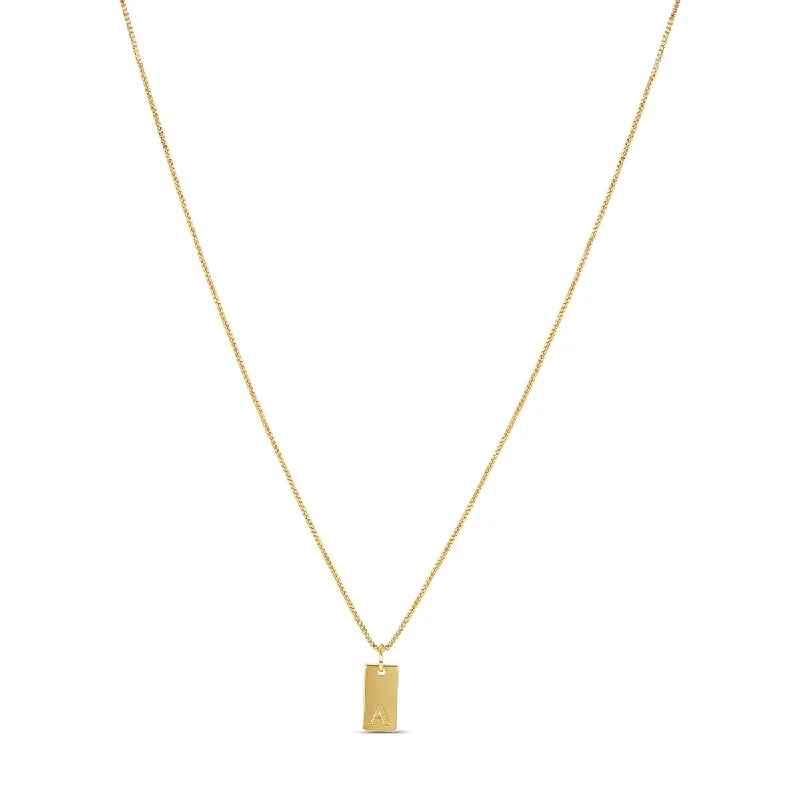 Faceted cut necklace-Tablet Engraved Initial Necklace - Gold