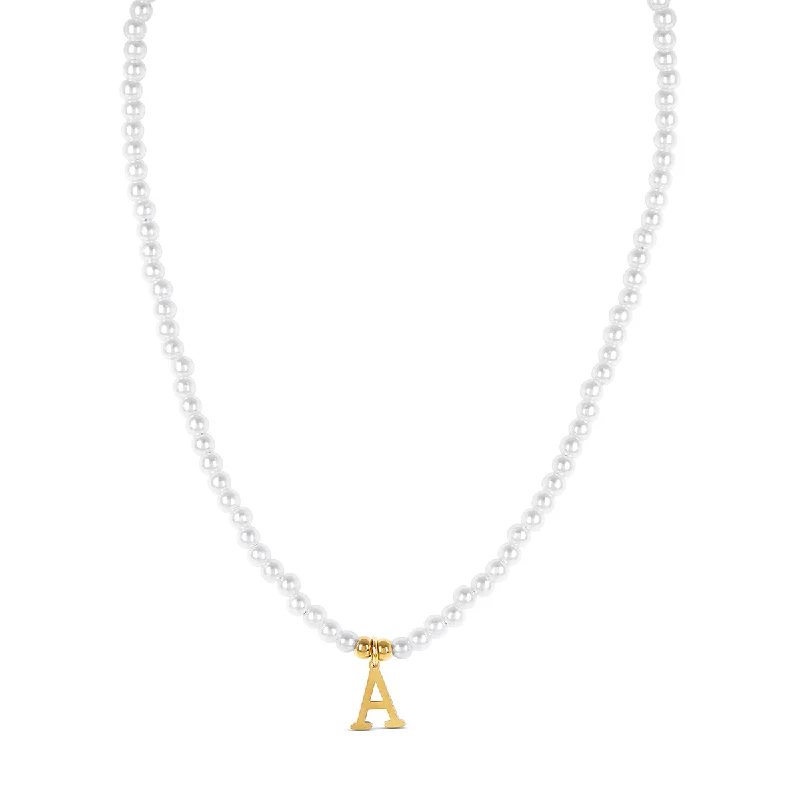 Oat stem necklace-Pearl Initial Necklace - Gold