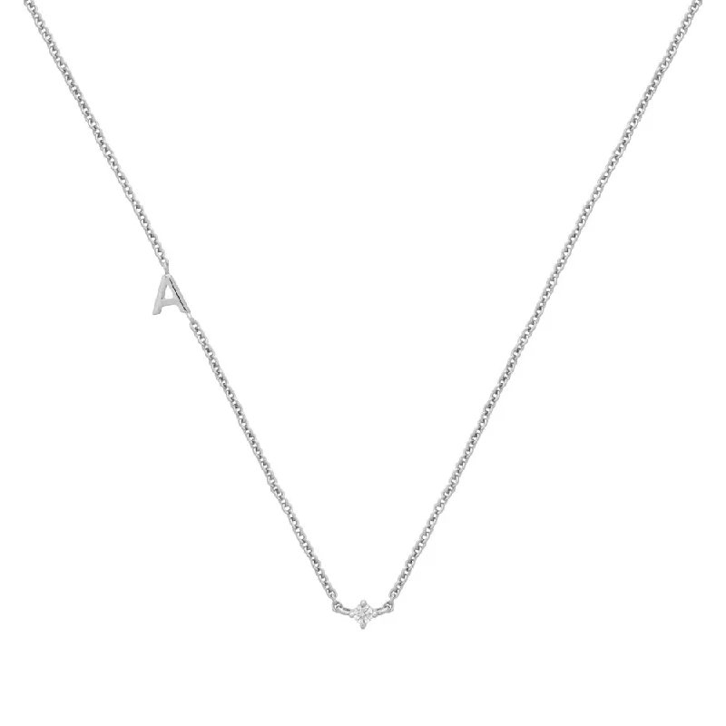 Hammered bar necklace-Petite Initial Necklace Sterling Silver