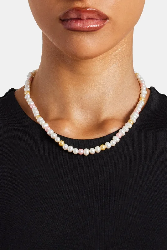 Rain drop necklace-Pink & Lemon Freshwater Pearl Necklace - 6mm