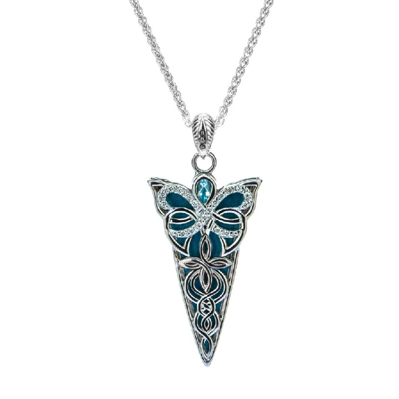 Border gem necklace-Silver Butterfly Reversible Enamel Pendant - Topaz and Cubic Zirconia