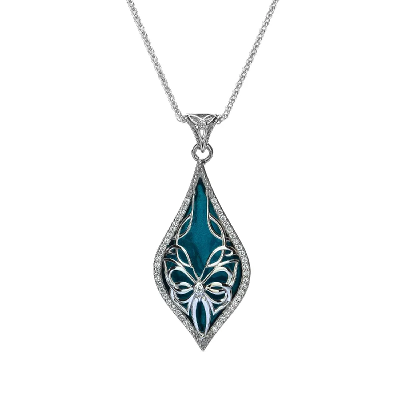 Mesh grid necklace-Silver Cocooned Butterfly Enamel Pendant Small