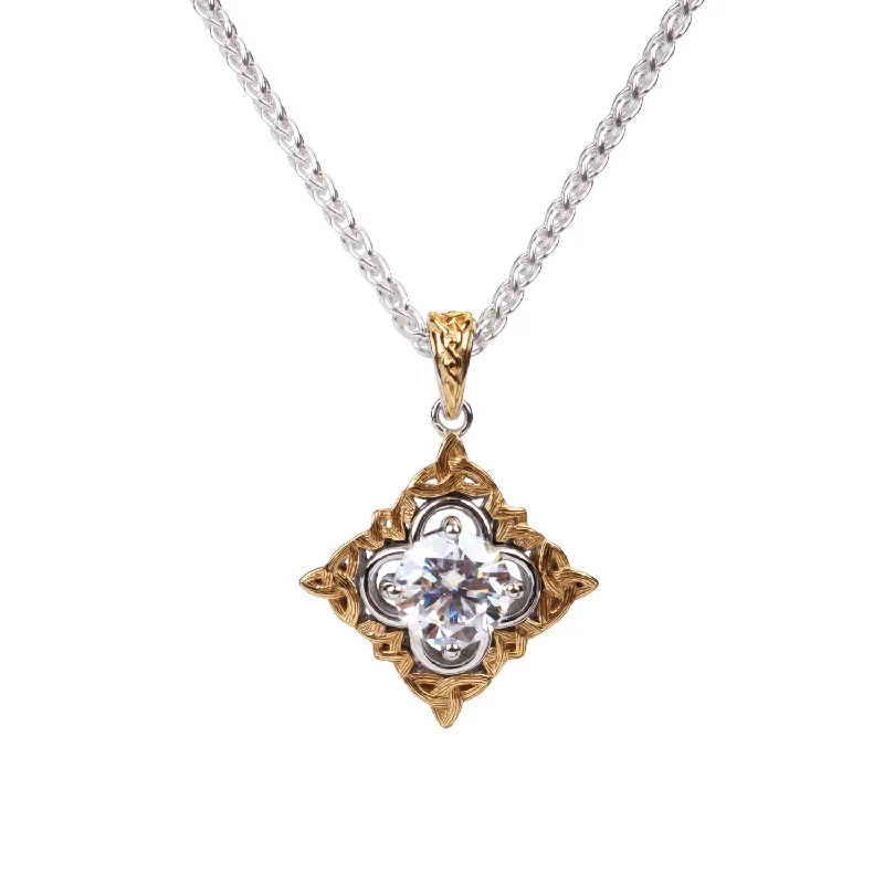 Hazy dawn necklace-10k Yellow and White Gold Celestial Pendant - 2ct White Moissanite