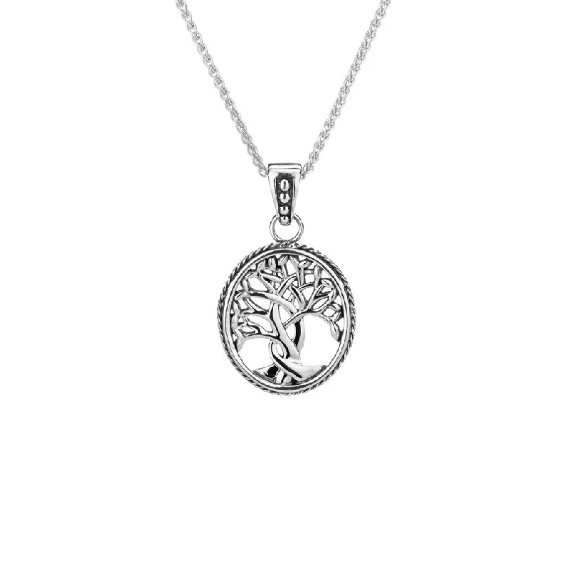 Silk strip necklace-Silver Tree of Life Pendant Small