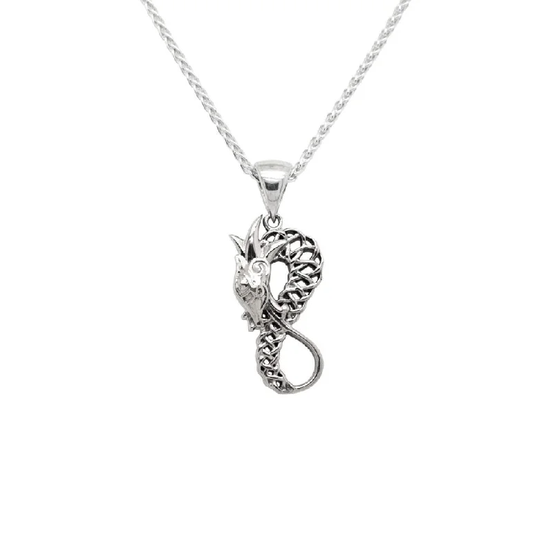 Grooved rim necklace-Silver Celtic Dragon Figure 8 Pendant Small