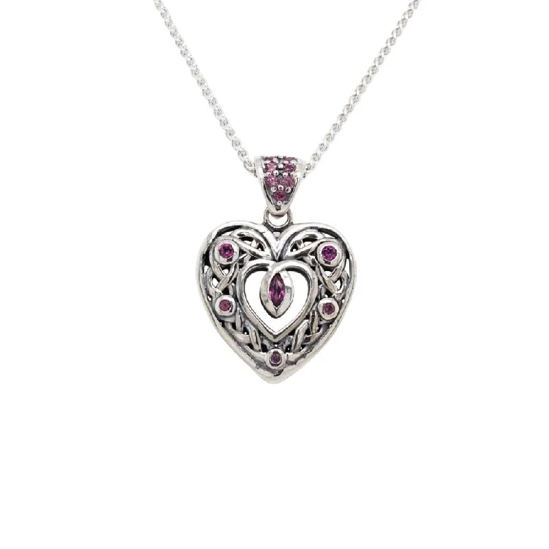 Regency curve necklace-Silver Celtic Heart Pendant Small - Topaz/Cubic Zirconia/Rhodolite