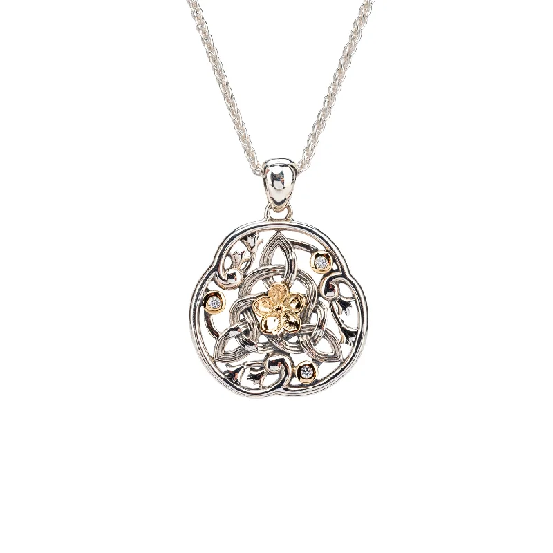 Border gem necklace-Silver And 10k Gold Forget-Me-Not Pendant - Cubic Zirconia