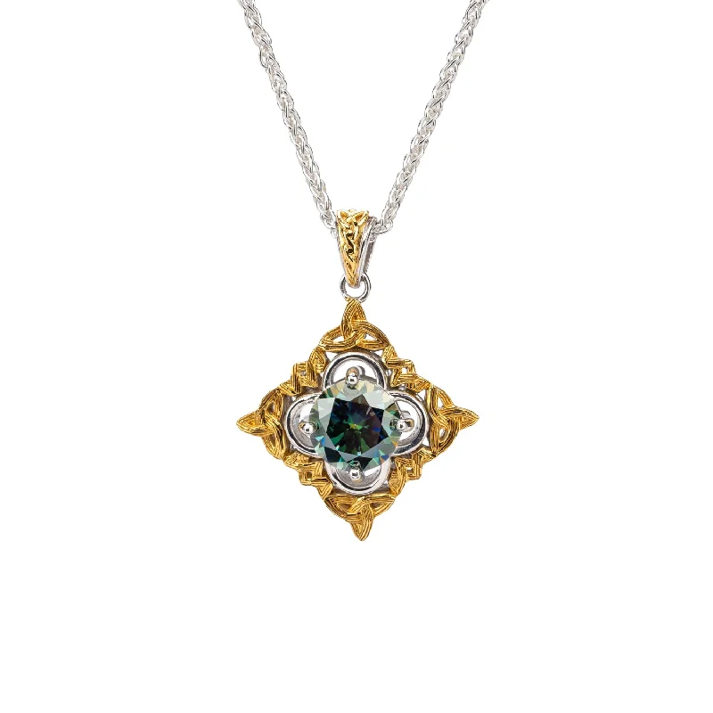 Sea sponge necklace-Silver And 10k Gold Celestial Pendant - Mystic Blue Moissanite