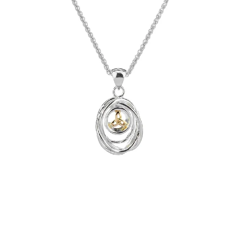 Glow druzy necklace-Silver and 10k Gold Celtic Cradle of Life Pendant Small