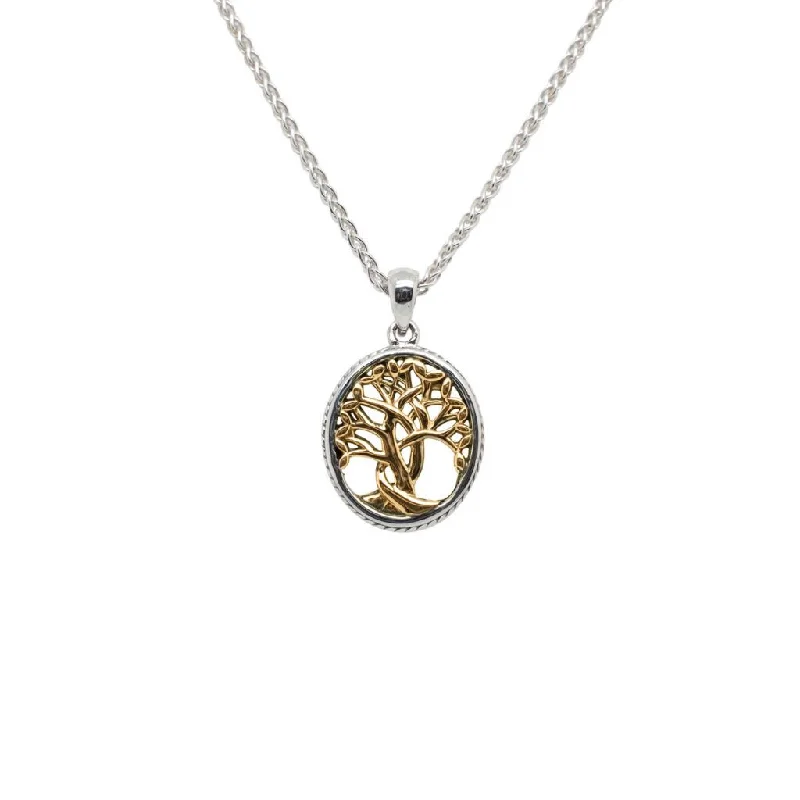 Mesh grid necklace-Silver and 10k Yellow or Rose Gold Tree of Life Pendant  Petite