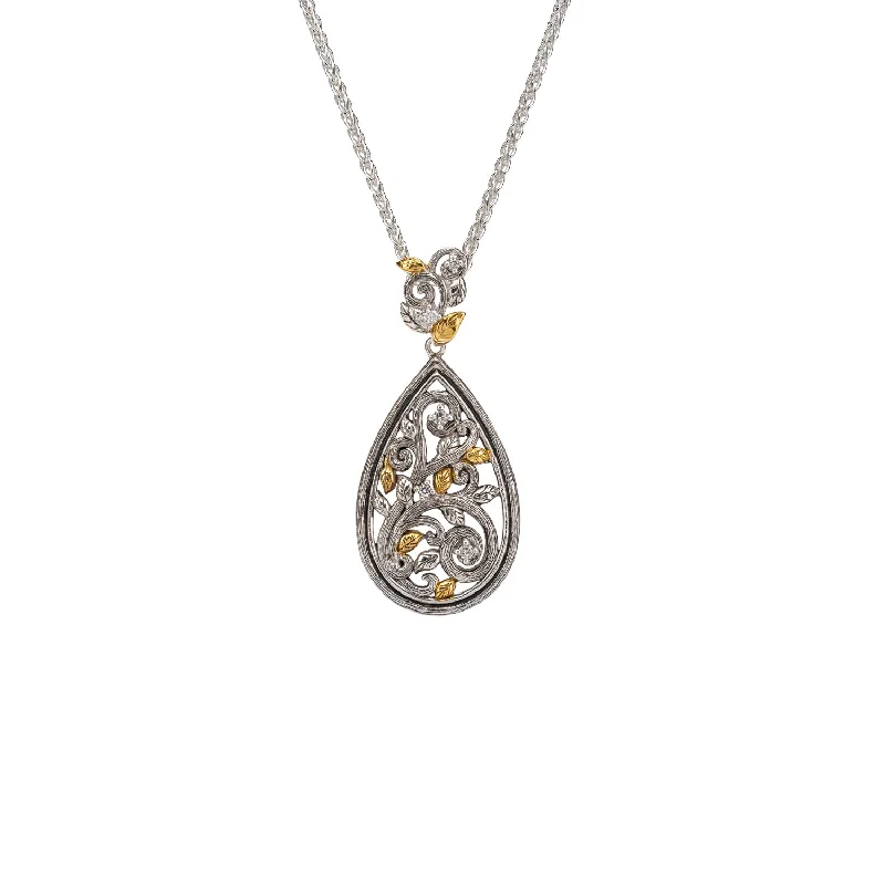 Regency curve necklace-Silver And 10k Gold Tree of Life Pendant - Cubic Zirconia