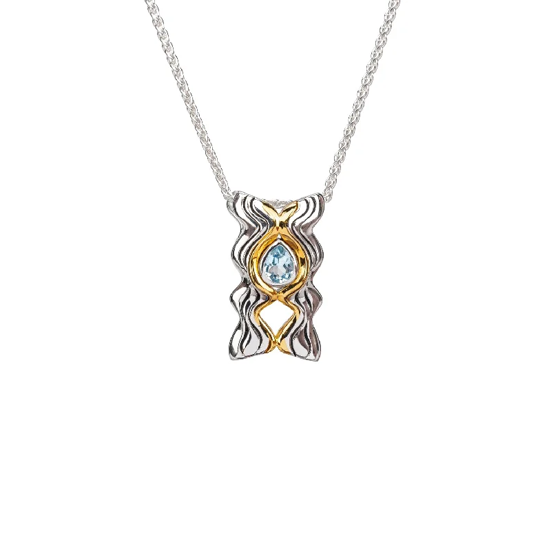 Cotton braid necklace-Silver And 10k Gold Rocks 'n Rivers Pendant - Centered Blue Topaz