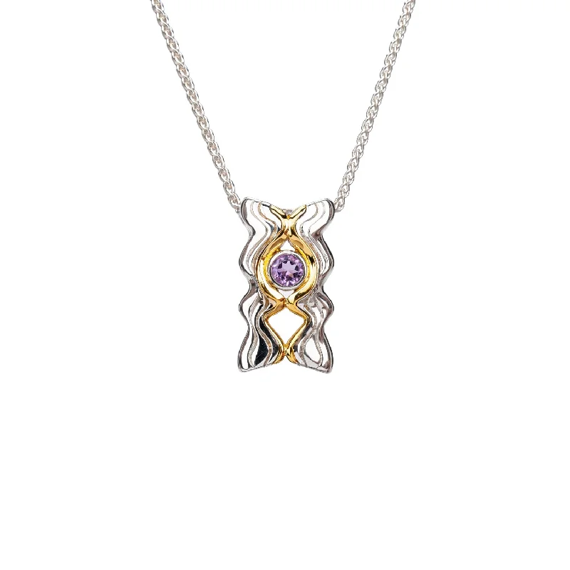 Arced rim necklace-Silver And 10k Gold Rocks 'n Rivers Pendant - Amethyst