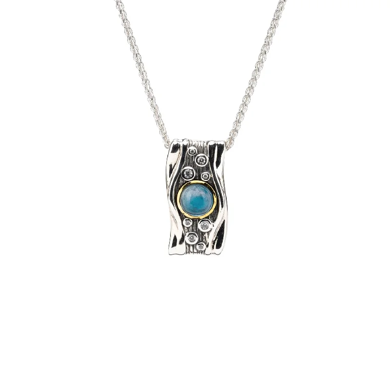 Skewed gem necklace-Silver And 10k Gold Rocks 'n Rivers Pendant -  Round London Blue Topaz