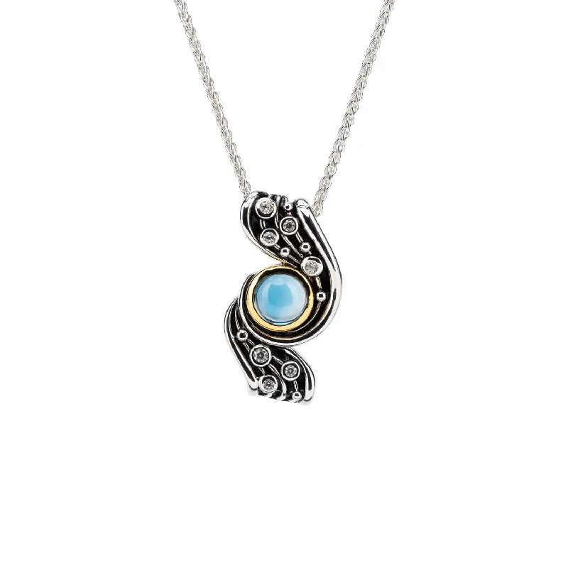 Onyx black necklace-Silver And 10k Gold Celestial Pendant - London Blue Topaz