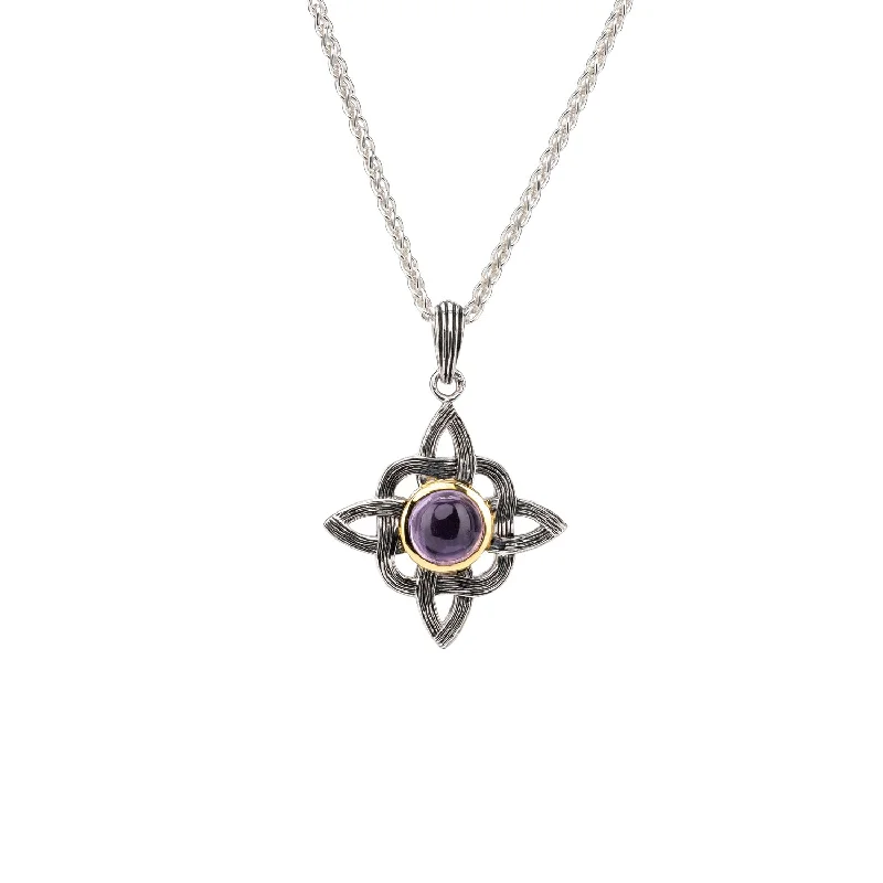 Scratched finish necklace-Silver And 10k Gold Celestial Pendant - Amethyst