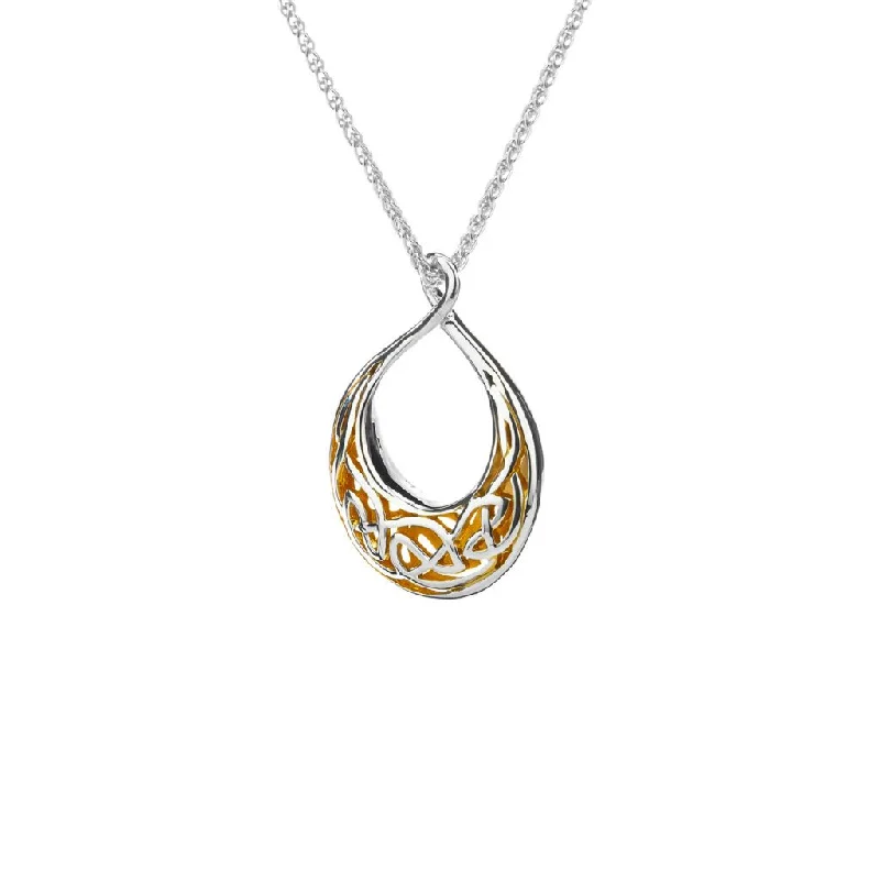 Flex hinge necklace-Silver with 22k Gold Gilding Window to the Soul Teardrop Pendant Small