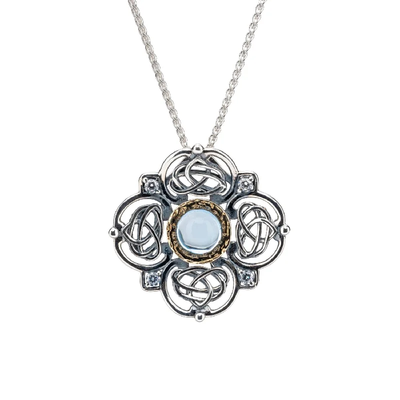 Secret glyph necklace-Silver and 10k Gold Celestial Pendant - Sky Blue Topaz & Cubic Zirconia.