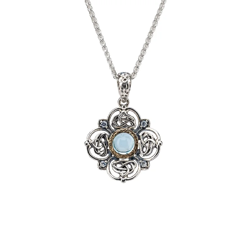 Lunar pendant necklace-Silver and 10k Gold Celestial Small Pendant - Sky Blue Topaz & Cubic Zirconia.