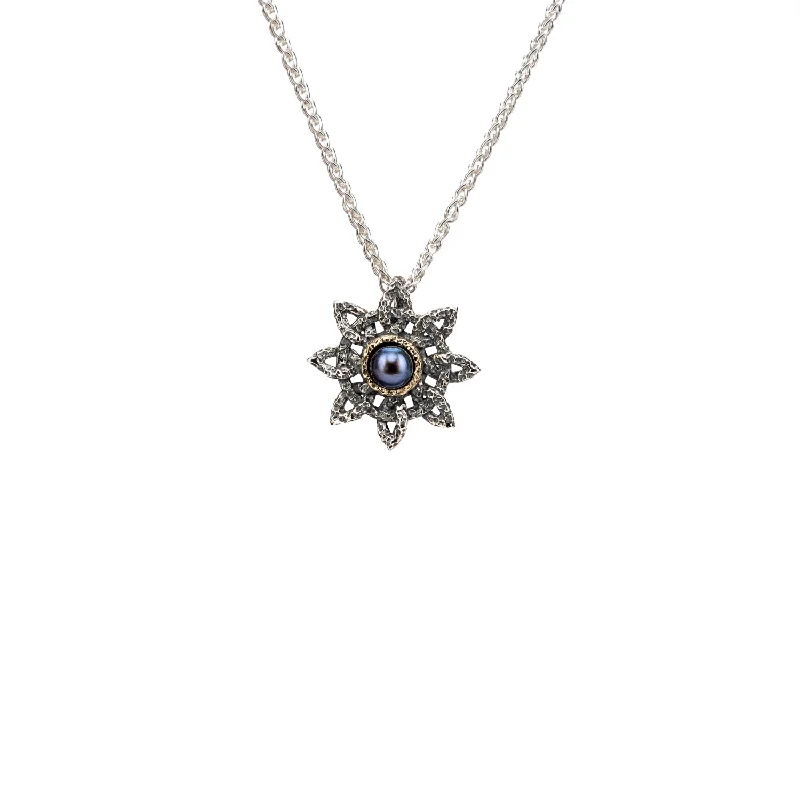 Floral weave necklace-Silver and 10k Gold Aphrodite Sea Star Pendant - Peacock Fresh Water Pearl