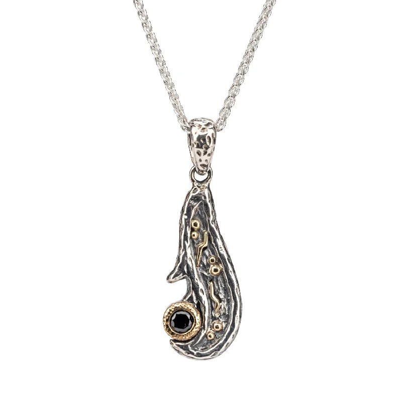 Angled rim necklace-Silver and 10k Gold Rocks 'n Rivers Pendant - Black Cubic Zirconia