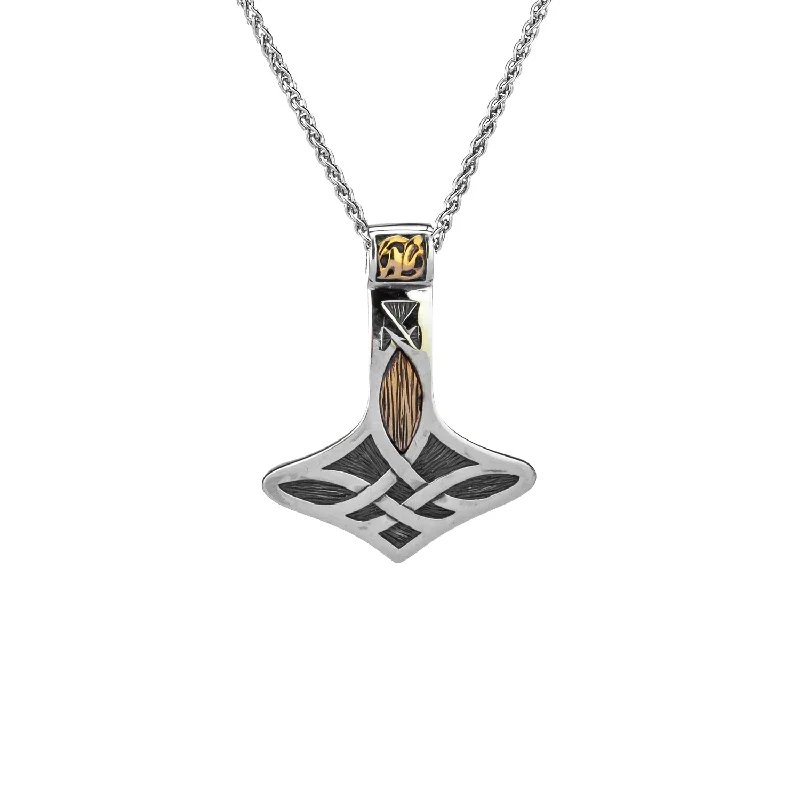 Tidal vortex necklace-Silver and 10k Gold Thor's Hammer Pendant Small