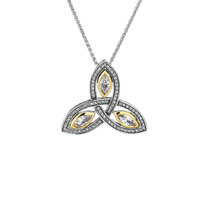 Coir braid necklace-Silver and 10k Gold Trinity Pendant Large