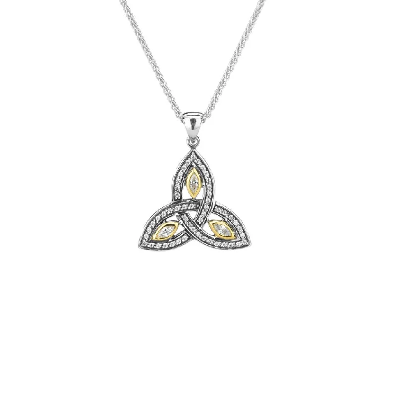 Smooth stone necklace-Silver and 10k Gold Trinity Pendant Small