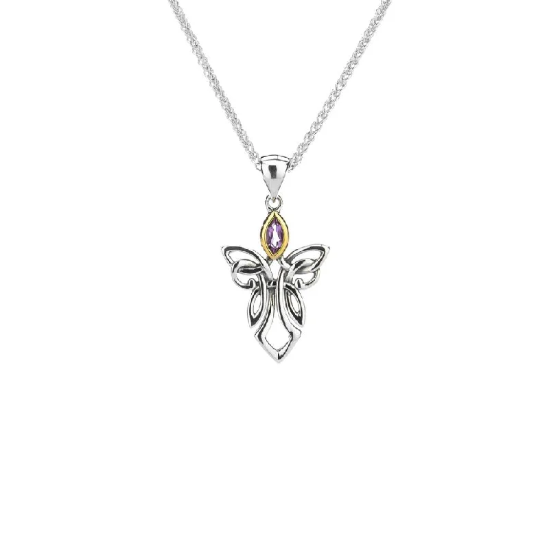 Smooth stone necklace-Silver and 10k Gold Guardian Angel Pendant - Small - Amethyst/Topaz/Peridot/Cubic Zirconia