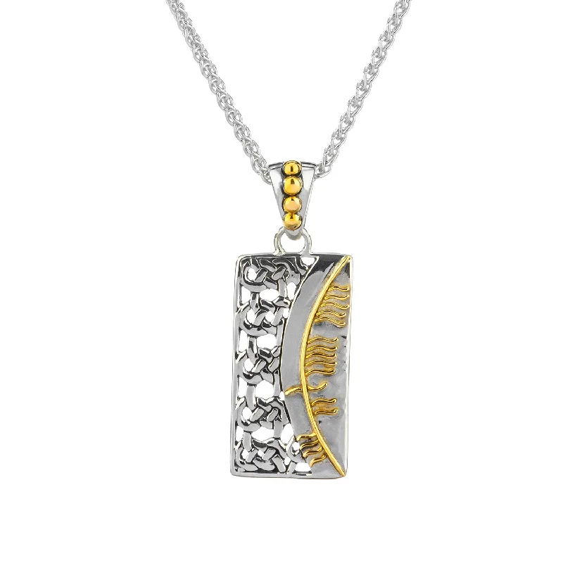 Grooved rim necklace-Silver and Gold Ogham Pendant 'Clann-Family'